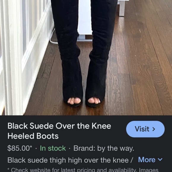 BLACK SUEDE OVER THE KNEE PEEP TOE BOOTS WITH CHUNKY HEEL SZ 7.5 - Picture 5 of 12